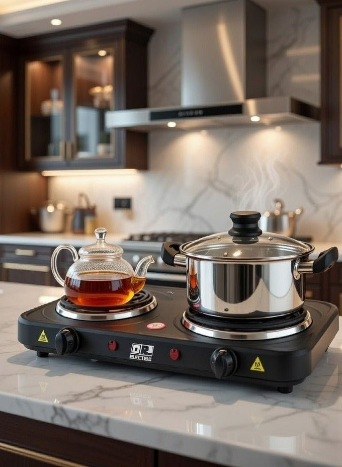 دكتور إلكتريك موقد كهربائي مزدوج 2500 واط، سخان كهربائي بلوحين، أسود، موديل 46×26×6.5 سم موديل DR.25002 - Image 2